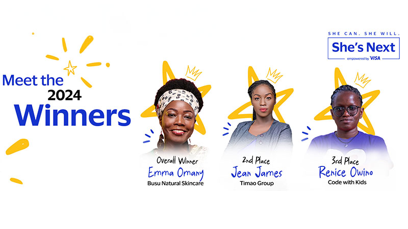 Meet the 2024 Winners. Overall Winner is Emma Omany (Busu Natural Skincare). 2nd Place is Jean James (Timao Group). 3rd Place is Renice Owino (Code with Kids)