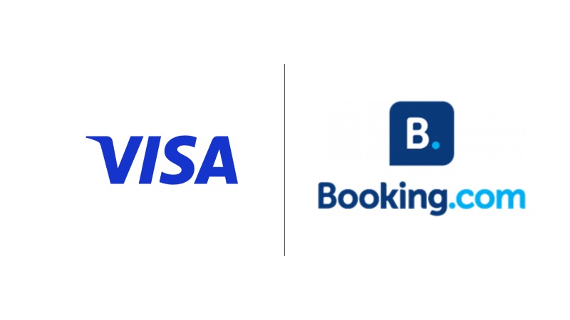 Visa and Booking.com logos